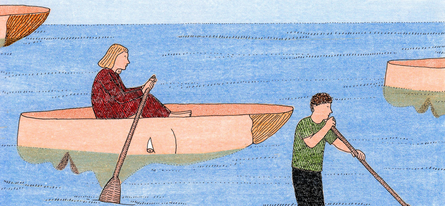 Dessin de deux personnes qui rament sur la mer