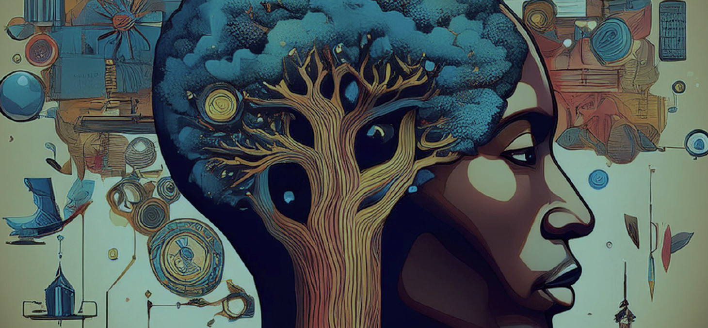 Visage de profil avec un arbre dans la tête